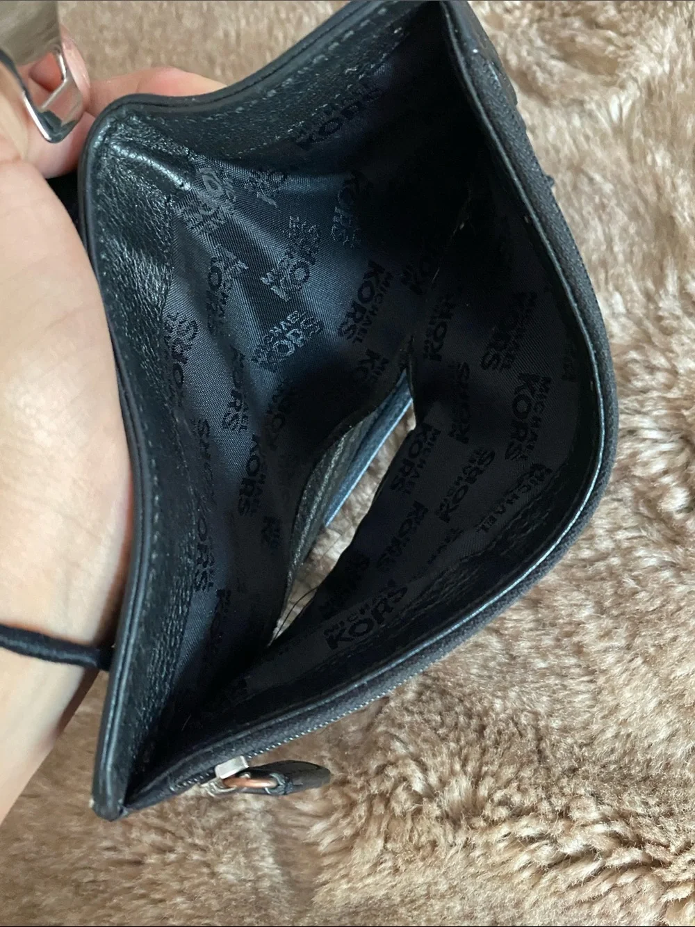 Michael Kors Black Leather Wallet with Silver-Tone Lock Detail